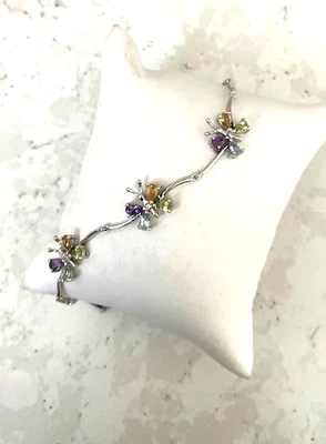 NUEVO Brazalete de piedras preciosas de plata esterlina amatista, topacio, citrino, peridoto mariposa Foto 1 de 4