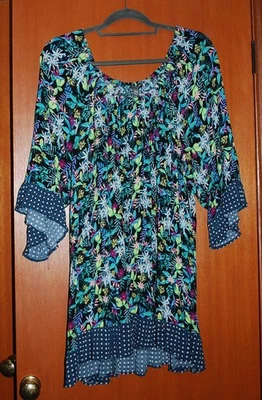 Autograph- Multicoloured-Scoop Neckline-Bell Sleeves- Floral Print  - Top - Sz24 - image 1 of 4
