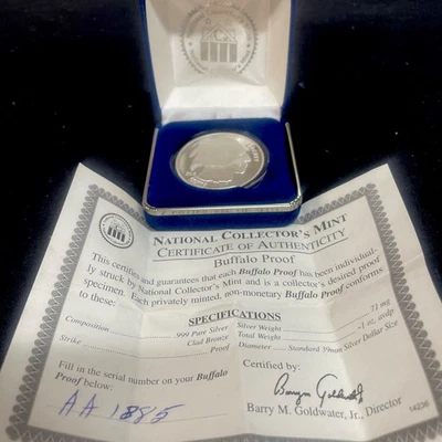 2010 Buffalo Proof National Collectors Mint .999 Pure Silver In Box With C.O.A. - Image 1 of 4