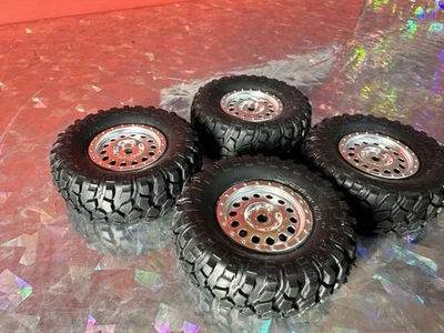 Axial Scx24 C10 Tires Wheels Set Of 4 Satin Chrome Crawler Mini Jeep Lexus - Image 1 of 4