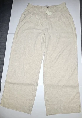 Calça feminina Abercrombie & Fitch Sloane cintura baixa sob medida mistura de linho 32/14L nova com etiquetas - Imagem 1 de 4