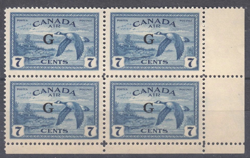 Canada: #CO2 C02, 7c Goose 'G' O/P Official LR Corner Block, VF MNH CV$100+ - Image 1 of 1
