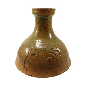 Vintage Studio Art Pottery Vase Carved Glyph Design Signed 6" - Picture 1 of 8