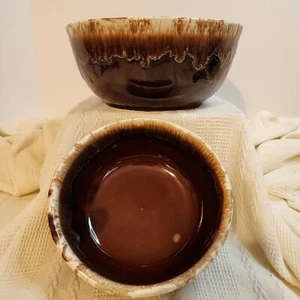 VTG Brown Drip Glaze Pottery Serving Bowls  USA Heavy High Quality Set of 2 - Picture 1 of 13