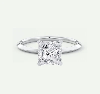 IGI E/VVS 1.5 Ct Princess Cut Lab Created Grown Diamond Real 18K White Gold Ring - Image 1 of 2
