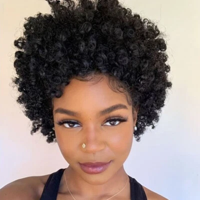 Peluca Afro Rizada Corte Pixie Aspecto Natural Peluca Sintética Para Mujer Negra Moda  Foto 1 de 4