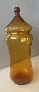 Vintage Empoli Circus Tent Lidded 14” Amber Art Glass Apothecary Jar MCM VTG - Picture 1 of 9