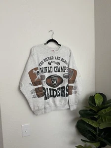 Vintage 1991 Long Gone Crewneck RAIDERS World Champs AOP Size XL - Bild 1 von 17