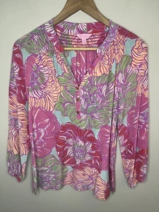 Lilly Pulitzer Elsa Top Blouse Long Sleeve Floral Button Women’s XS Pink Pastel - Picture 1 of 3