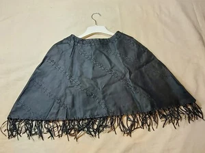 Black Leather Womans Poncho with Whip-Stich and Fringe accents - Brand New - Picture 1 of 8