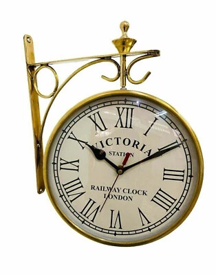 8'' Nautical Shinny Brass Double Sided Station Clock Wall Home Decorative style - Image 1 of 4