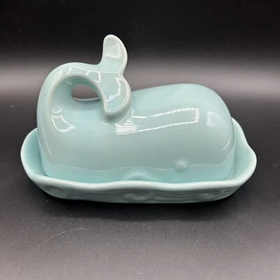 Ceramic Whale Butter Dish Aqua Blue 7" Kitchen Decor Sea Life Ocean Beach Fish - Image 1 of 4