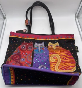 NWT Vintage Laurel Burch Feline Friend XL Carry All Tote Bag Beach Work - Picture 1 of 12