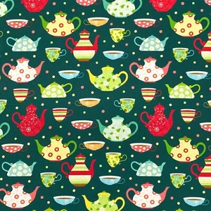 Multi Floral Teapot Food Kitchen Apron Polka Sewing Cotton Fabric FQ - Picture 1 of 3