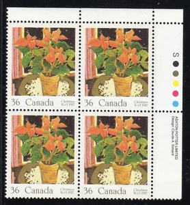 1987 Canada SC# 1148 UR Christmas Poinsettia - Plate Block M-NH Lot# 1914 - Picture 1 of 1