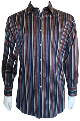 Manga comprida listrada de algodão sarja sem ferro etiqueta dourada Murano 15 1/2/33 - Imagem 1 de 4