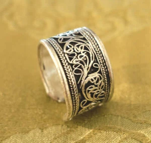 Anillo Tradicional Ancho Para Hombres Y Mujeres De Nepal Hecho A Mano Filigrana - Imagen 1 de 2