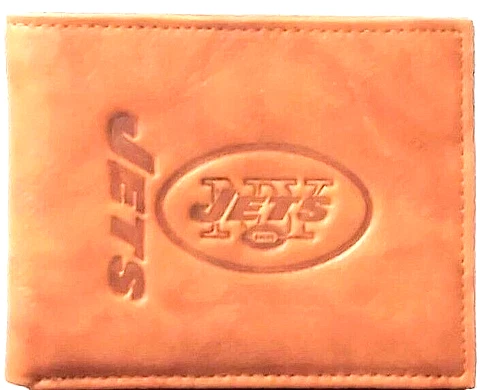 New York Jets Genuine Leather Embossed Bi-Fold Tan Wallet New Rico Cover