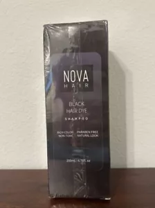 Nova Hair Instant Black Dye Shampoo, 200ml Gentle Hair Color Shampoo New SEALED - Picture 1 of 3