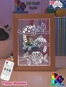 CATS IN TREES PERSONALISED USB 3D LED Night Light 7 Colour Change Kids Room Lamp - Picture 1 of 13