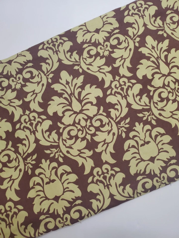 Michael Miller Dandy Damask Green Brown  Cotton Sew Quilt Cotton OOP ONE YARD - Image 1 of 1