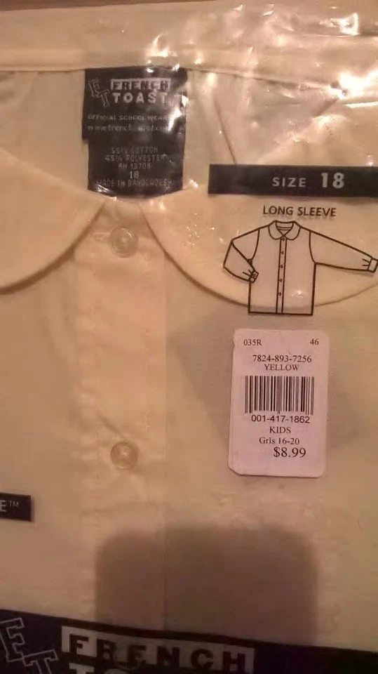 NUEVO CON ETIQUETAS, TALLA 18, CAMISA NIÑA, ROPA ESCOLAR OFICIAL, AMARILLA Foto 1 de 4