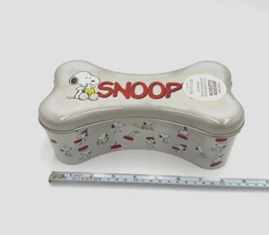 Vintage Snoopy Collectible Tin 1998 Bone Shape 9" x 3" Beige and Red Limited Ed - Picture 1 of 10