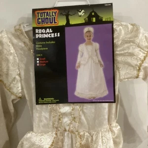 Girls Totally Ghoul Ivory/Gold Regal Princess Dress Costume Hoop dress Sz L NEW - Picture 1 of 9