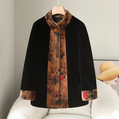 Abrigos abrigos de piel sintética estilo retro chino para mujer de terciopelo con cuello alto Foto 1 de 4