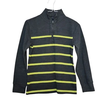 Gap Kids Boys Pullover Sweater Size L Gray Yellow Striped 1/4 Zip Mock Neck - Image 1 of 4