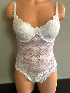 Vintage Girdle All in One ShapeWare Bodysuit White Lace Underwire - Picture 1 of 6