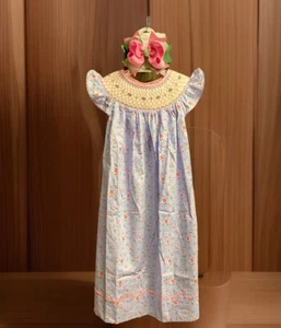 Girls NWT Boots & Bows Smocked Dress Long Hand Sewn Flowers Free Bow 5 - Picture 1 of 9