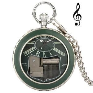 Musical Box Quartz Pocket Watch Luminous Green Case with Music Luxury Gifts - Picture 1 of 18