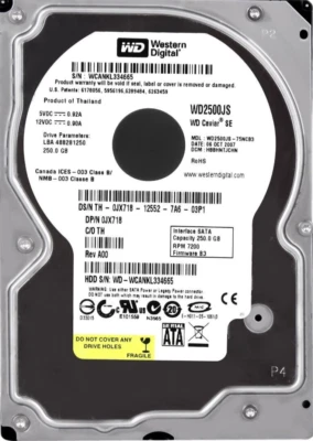 Hard Drive Dell 0JX718 JX718 WD2500JS 250GB 7200RPM SATA II 8MB 3.5" Inch - Image 1 of 3