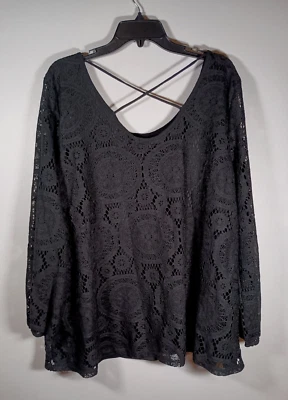 Top Ing+ EE. UU. Negro Crochet Encaje Forrado Transparente Mangas Largas Cruzado Talla 2X Foto 1 de 4