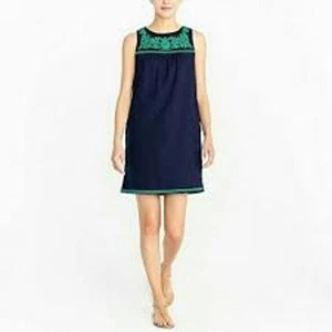 J. CREW Navy Embroidered Detail Linen Dress Casual Beach Size XS - Picture 1 of 8