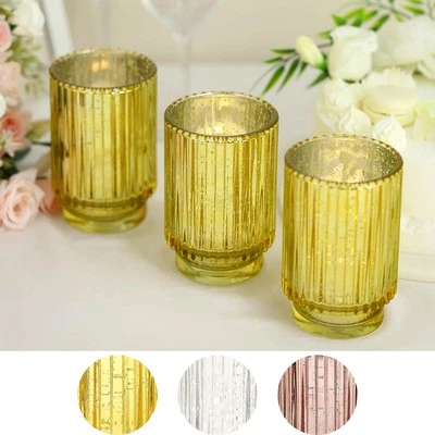 3 Round 5" Speckled Mercury Glass Votive Candle Holders Party Events Decorations - Image 1 of 2