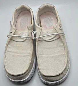 Hey Dude Wendy Women's Size 8 Lightweight Slip On Shoes Sparkling White Glitter - Picture 1 of 16
