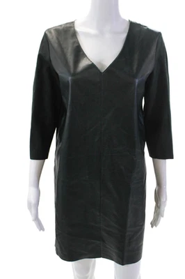 Liviana Conti Womens Leather V Neck Long Sleeves Dress Green Size EUR 42 - Image 1 of 4