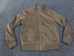 Zara Jacket Mens Medium Brown Faux Suede Bomber Full Zip Ribbed Collar Pockets - Picture 1 of 14