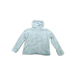 girls green plush hoodie with flower designs and drawstring waistline SZ M(7-9) - Picture 1 of 3