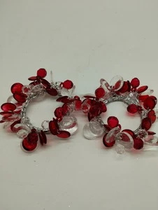 Rote und klare Perlen Kerzenringe Paar Weihnachten Valentinstag - Bild 1 von 5
