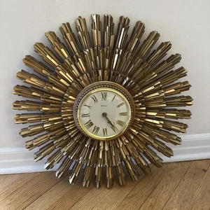 VINTAGE MID CENTURY MODERN SYROCO SUNBURST WALL CLOCK 22" Large Version - Picture 1 of 11