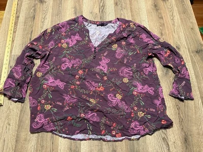 Gloria Vanderbilt Shirt, Womens Plus Size 3X, Pink Purple, Floral Paisley V-neck - Image 1 of 4
