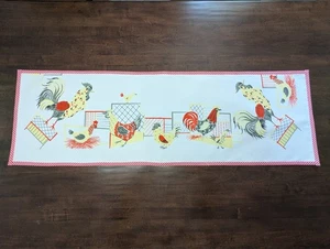 44"x 14" Gefütterter TISCHLÄUFER hm mit Upcycling Vintage Tischdecke mit HOHEN HÄHNEN & HÜHNERN - Bild 1 von 9
