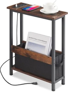 Slim Charging End Table with Storage - For Small Spaces and Bedroom - Picture 1 of 9