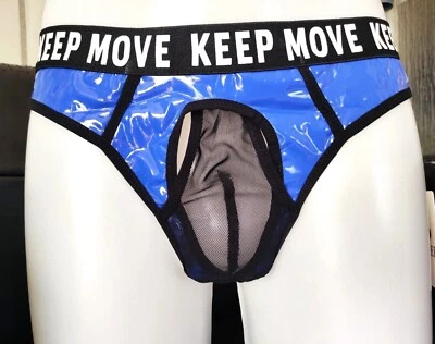  BRAND NEW! Mega Glossy Sexy Lackleder & Nylon Hipster/Slip Spiegelglanz, BLUE - Bild 1 von 4