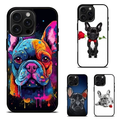 Para iPhone SE4 16E 12 13 14 15 16 Pro Max a prueba de polvo dibujo rosas bulldog francés Foto 1 de 4