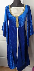 Medieval Renaissance Dress Reenactment Costume Blue Velvety Gold Trim Sz Medium - Picture 1 of 13