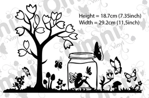 Small Tree Fairy Butterfly Vinyl Wall Art Sticker Decal Decor Fairies - Picture 1 of 8